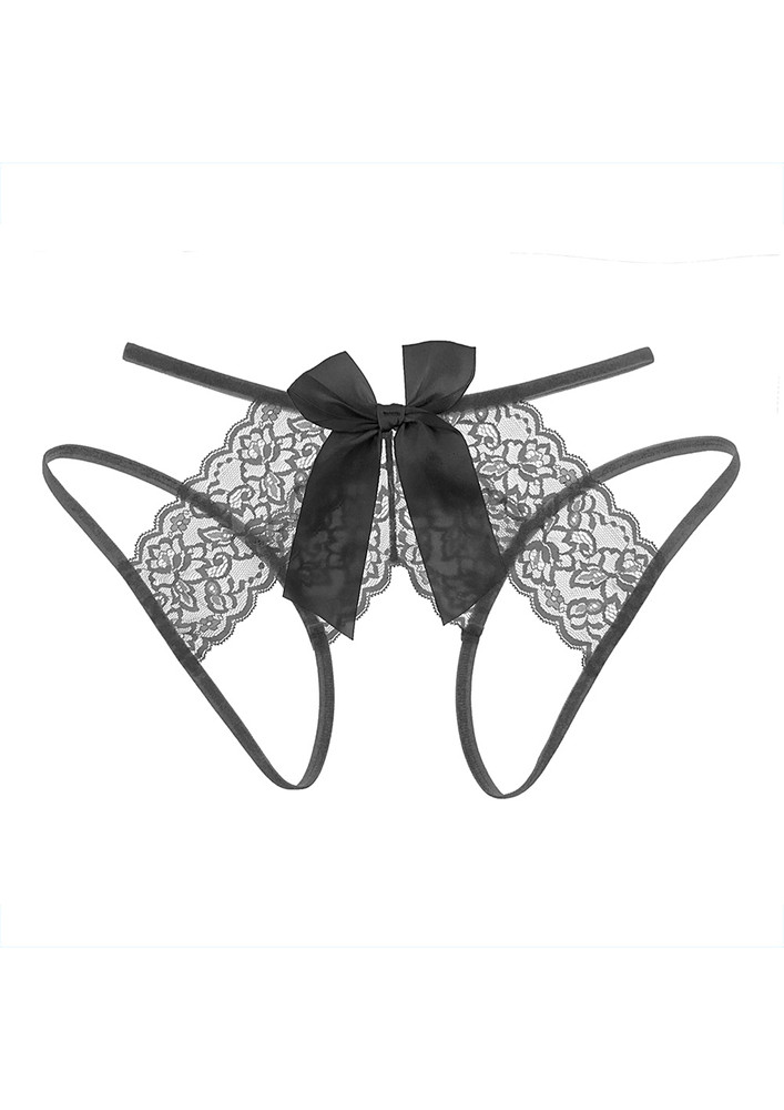 BLACK THIN STRAP CUT-OUT LACE THONG