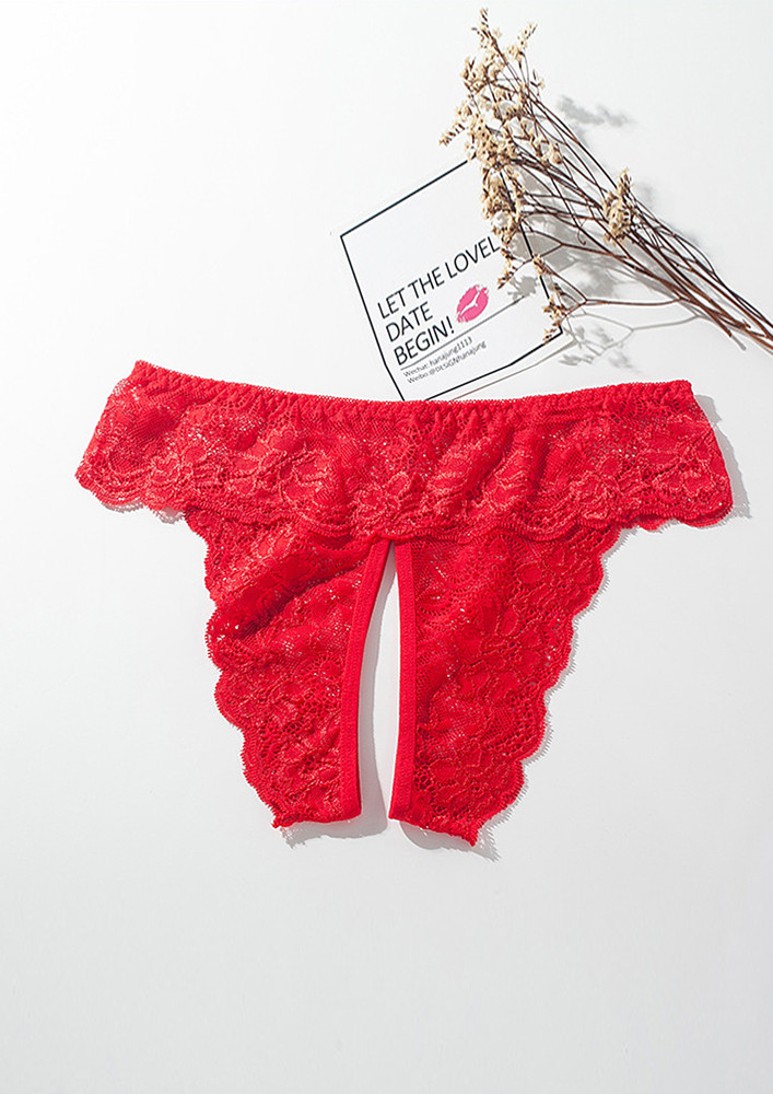RED CUT-OUT TRANSPARENT LACE THONG