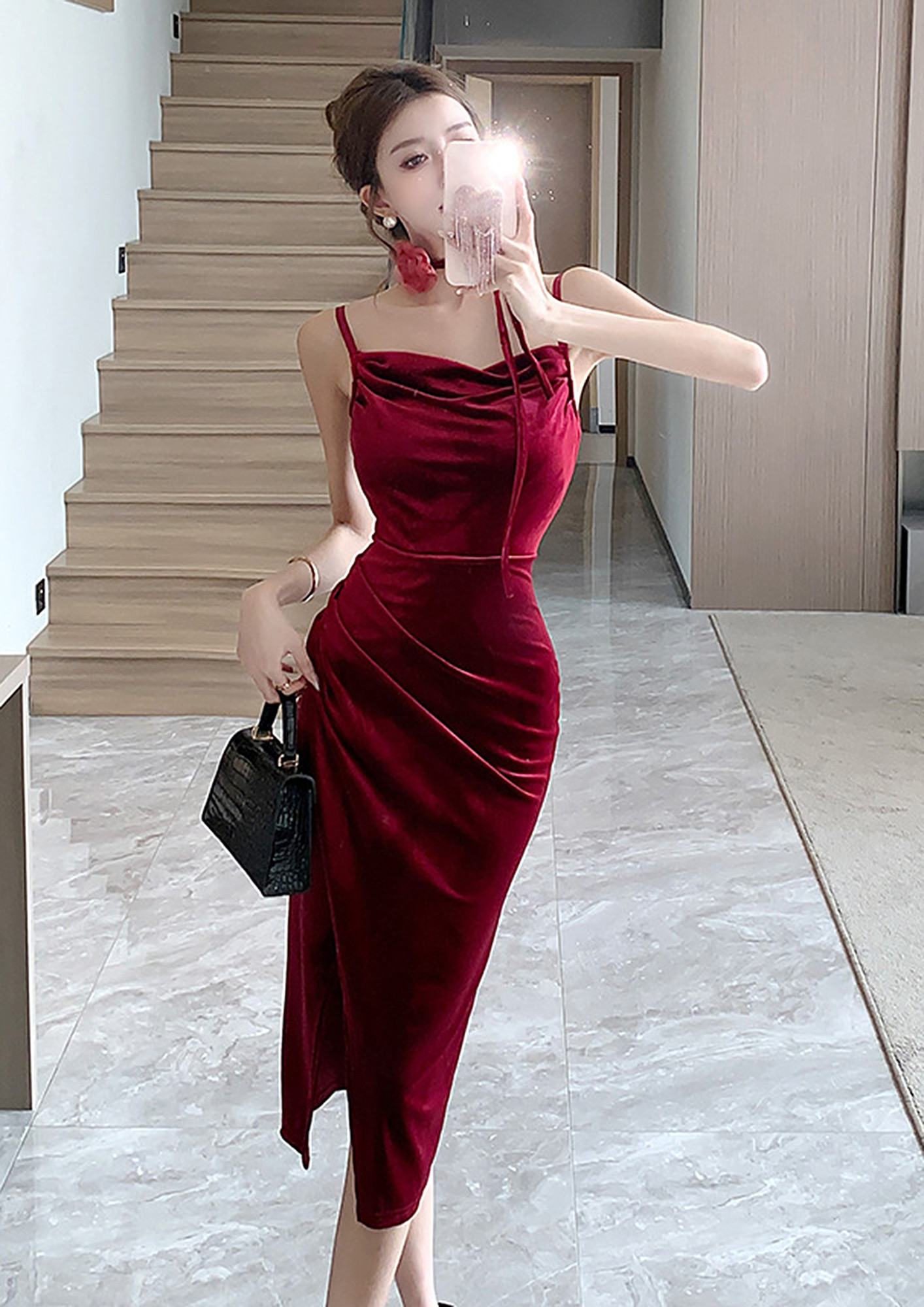 Buy SOLID DRAPED FRONT RED PENCIL DRESS for Women Online in India