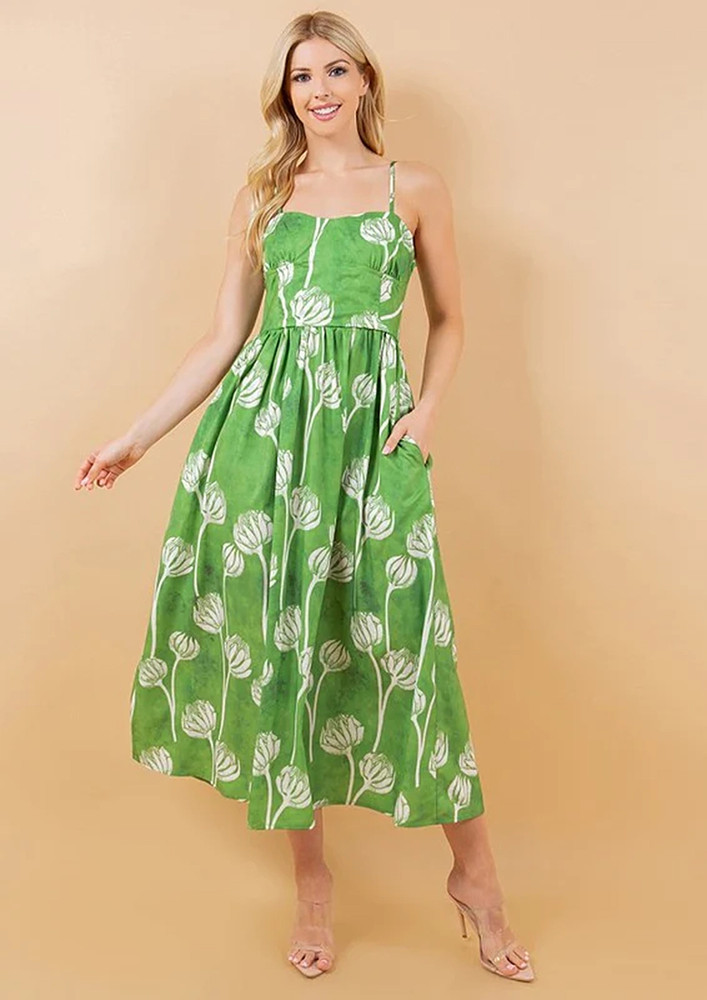 Green Floral Pattern A-line Dress