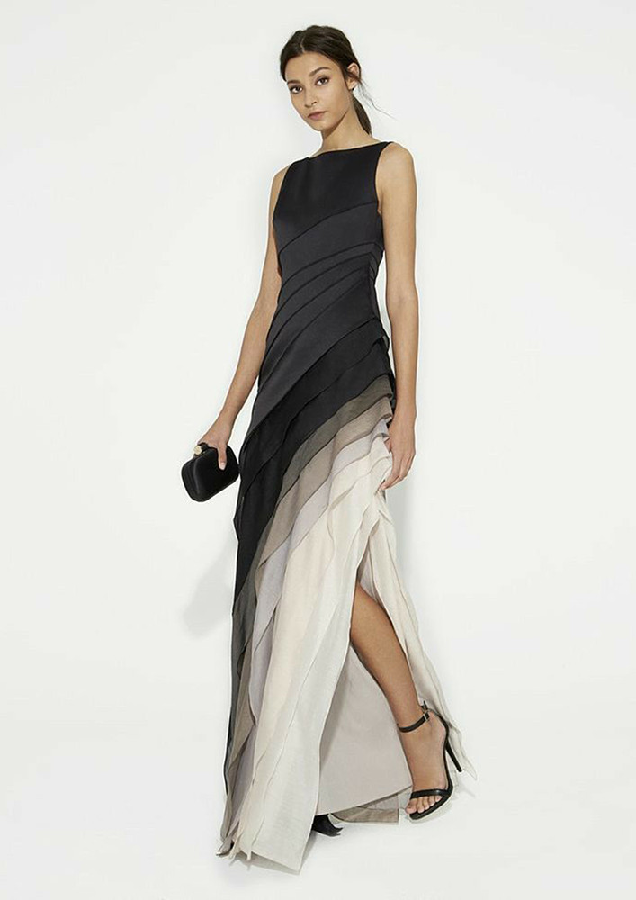MULTILAYERED BLACK OMBRE MAXI DRESS