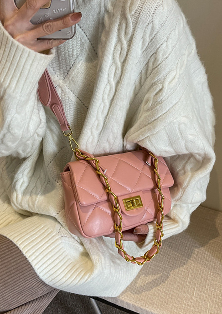 BRAIDED CHAIN STRAP PINK QUILTED PU BAG
