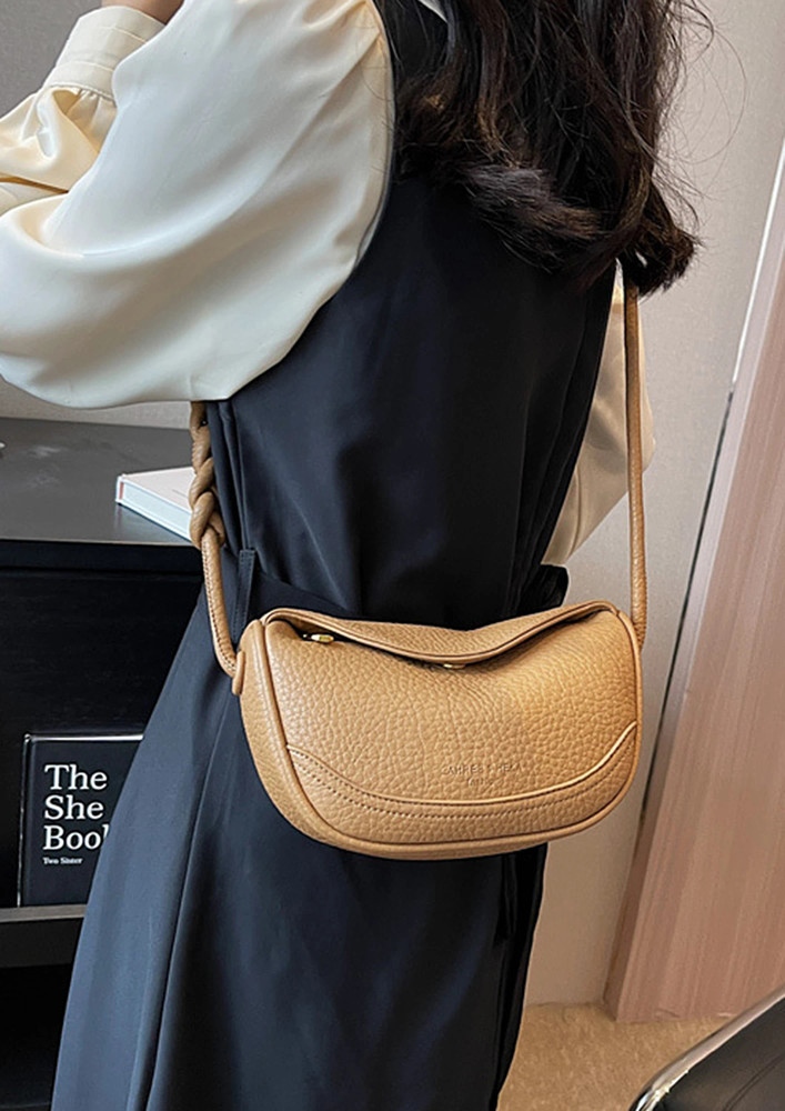 TEXTURED FLAP FRONT APRICOT SLING BAG