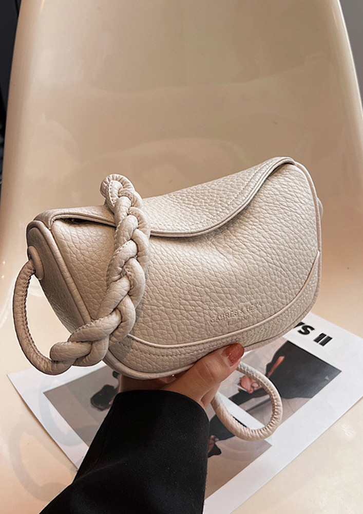 TEXTURED FLAP FRONT OFF-WHITE SLING BAG