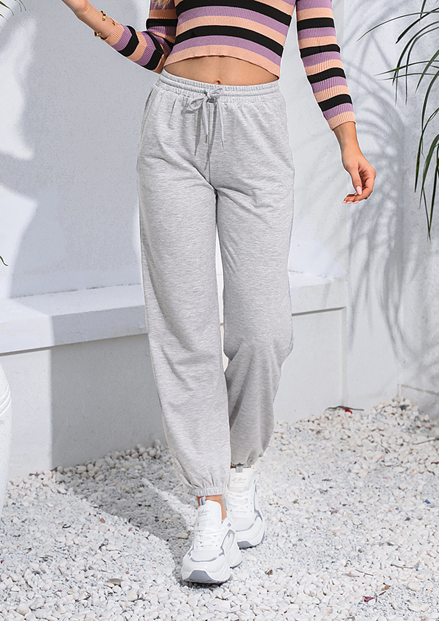 Buy GREY DRAWSTRING WAIST SPORTS JOGGERS for Women Online in India