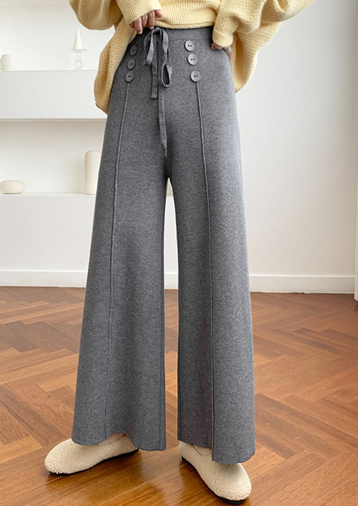 HIGH-WAISTED KNIT GREY WIDE TROUSER