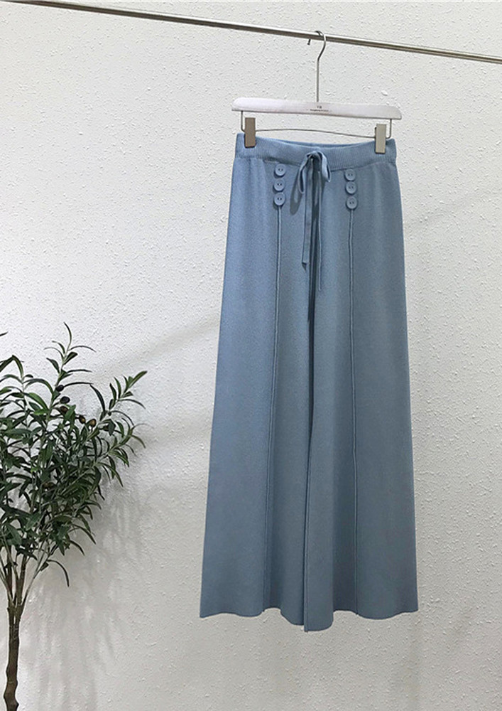 HIGH-WAISTED KNIT BLUE WIDE TROUSER