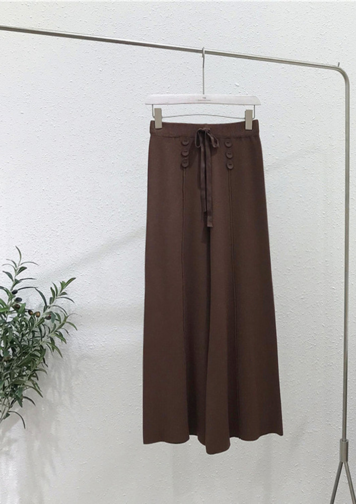 HIGH-WAISTED KNIT MAROON WIDE TROUSER
