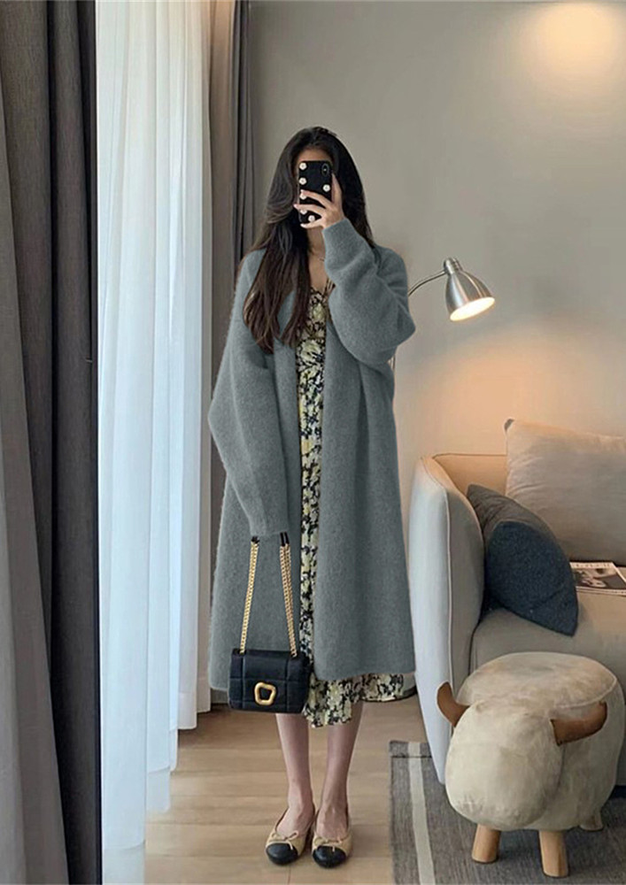 OPEN-FRONT FS GREY MID-LENGTH CARDIGAN