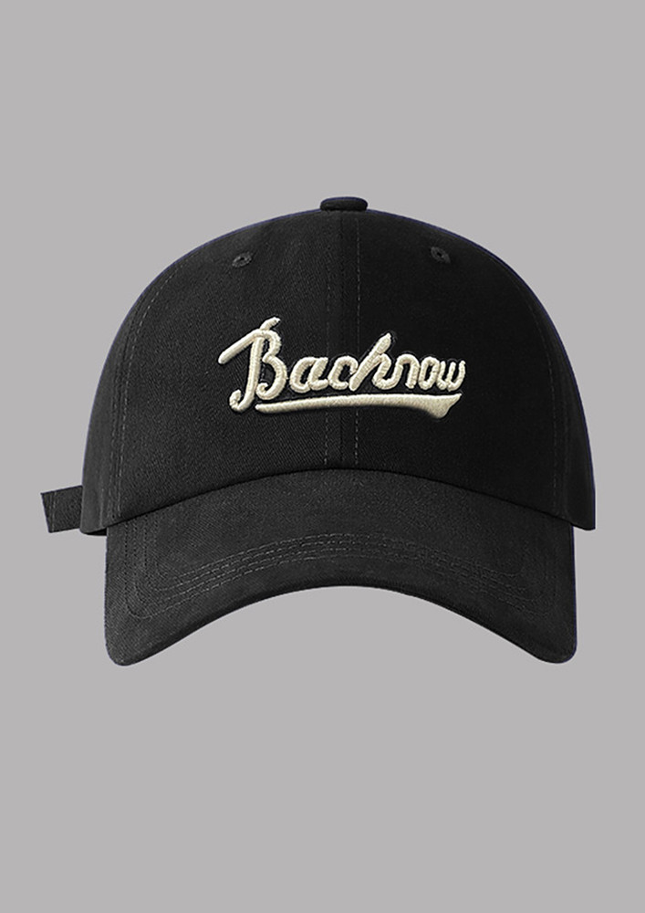BLACK EMBROIDERED COTTON CAP