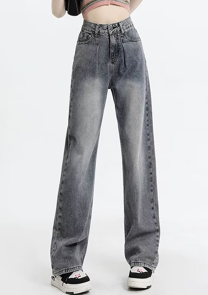 Grey Blue Washed Effect High-waisted Jeans