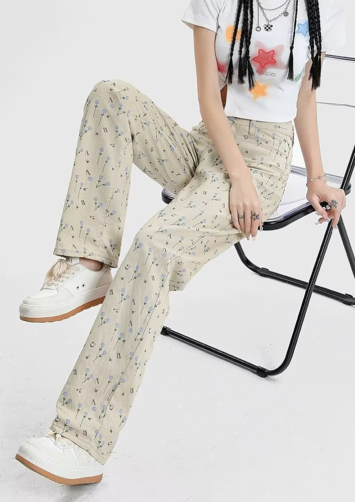 Floral Pattern High-waisted Pants