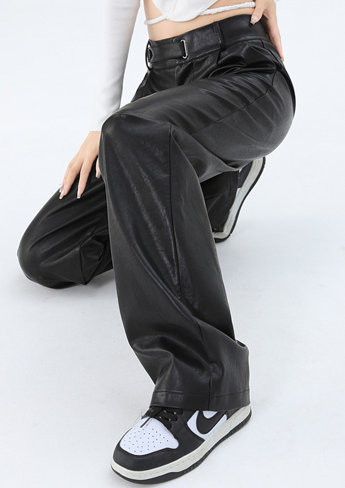 BLACK VELCRO FASTENING STRAIGHT FIT TROUSERS