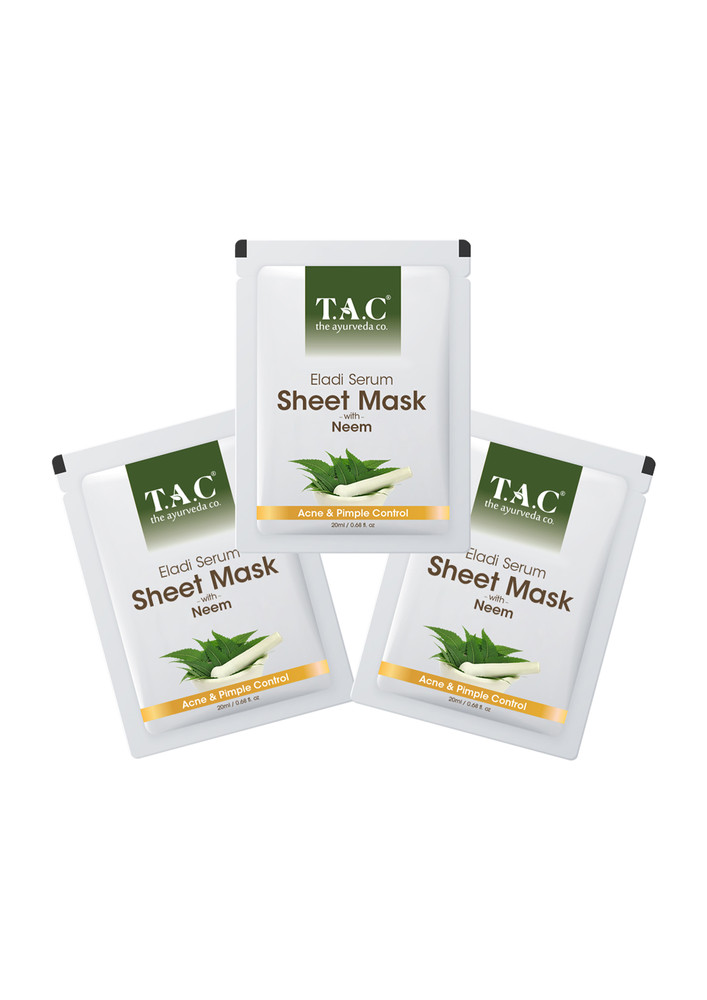 T.a.c - The Ayurveda Co. Eladi Serum Sheet Mask For Acne Prone Skin And Clogged Pores (pack Of 3)