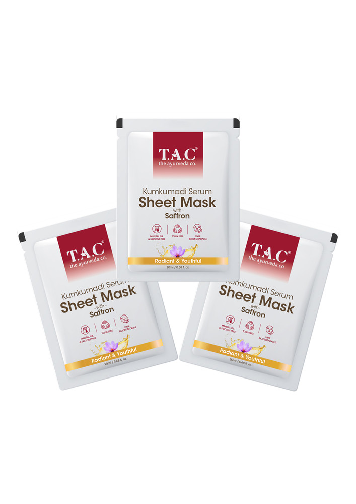 Tac - The Ayurveda Co. Kumkumadi Serum Sheet Mask For Radiant & Youthful Skin - 22ml*pack Of 3
