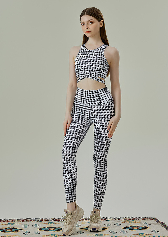 Houndstooth Pattern Cut-out Detail Sports Top