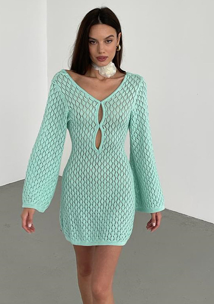 Green Scoop Back Pointelle-knit Cover-up Dress