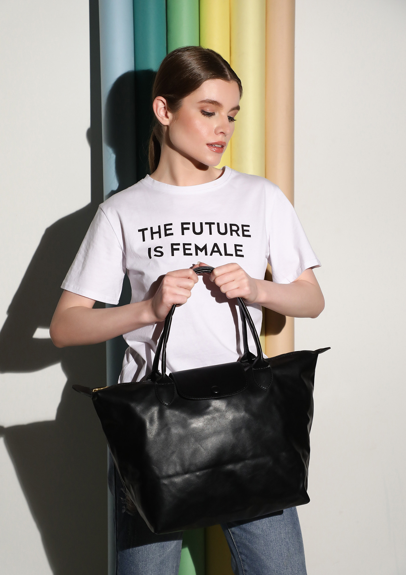 FLAIRED UP BLACK TOTE BAG