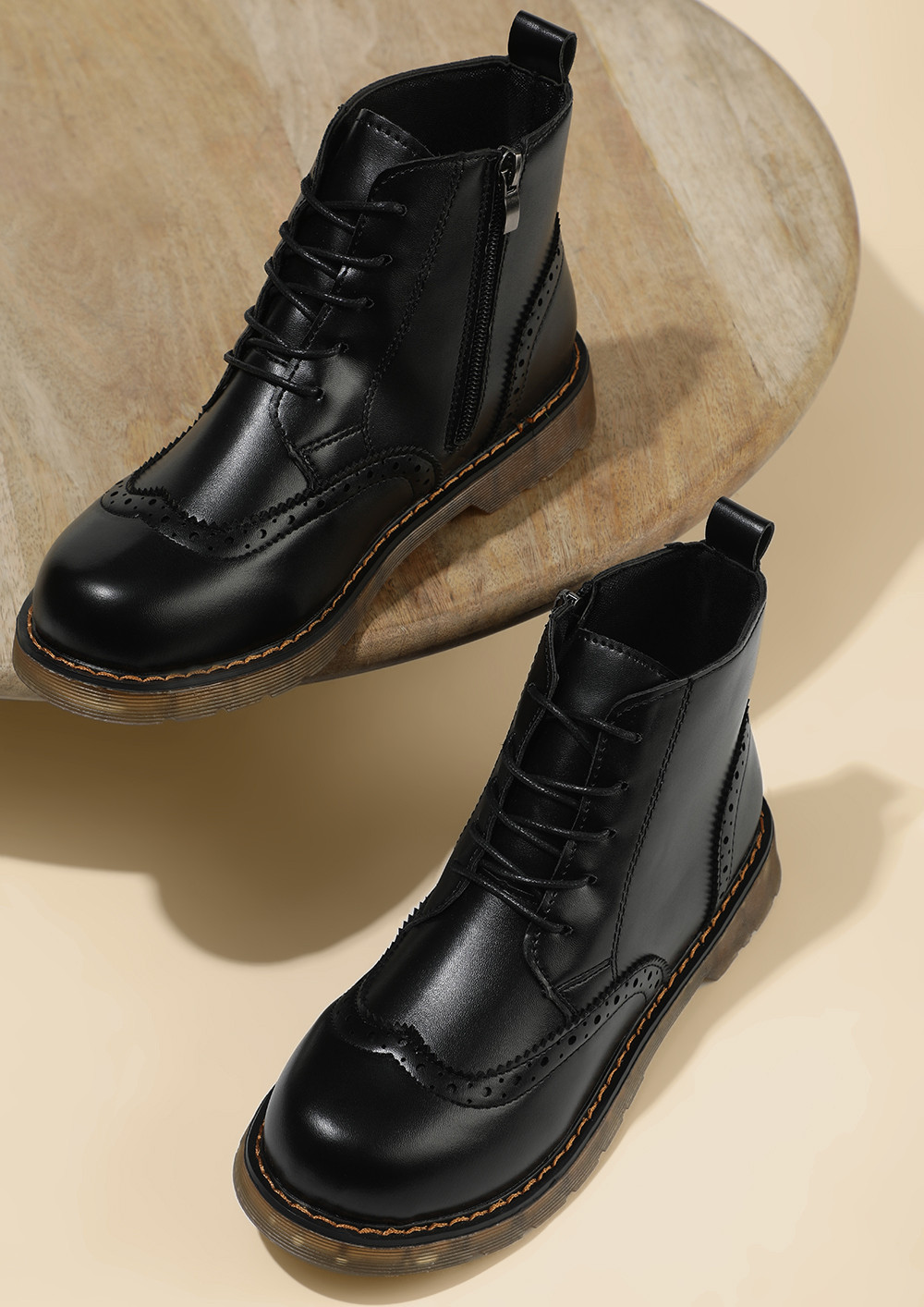 PLACES TO GO BLACK BROGUE BOOTS