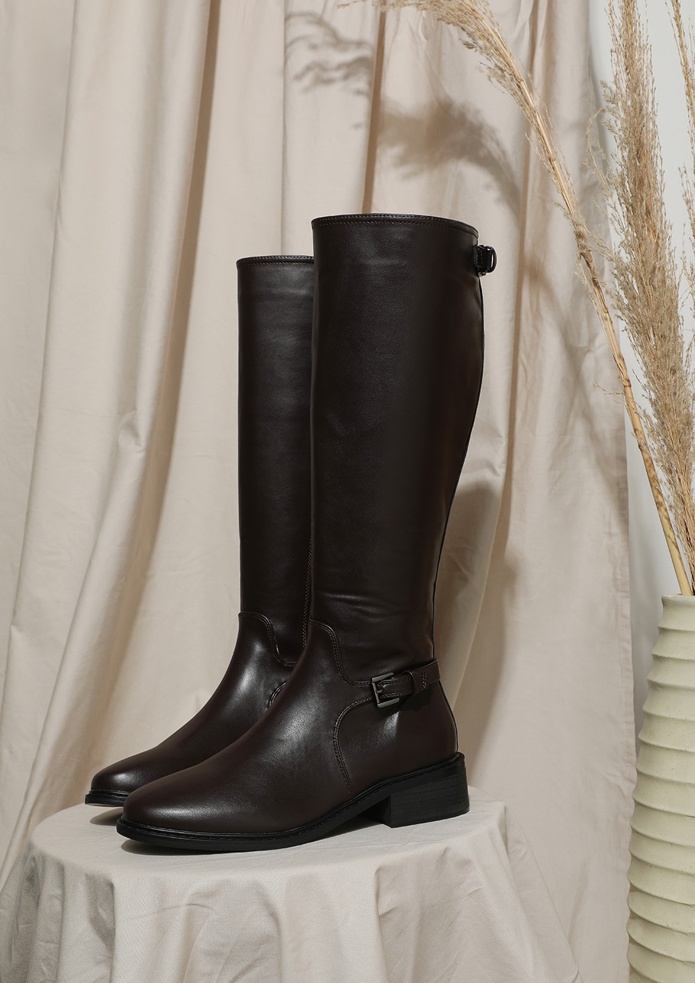 STEPPING INTO REALITY BROWN CALF-LENGTH BOOTS