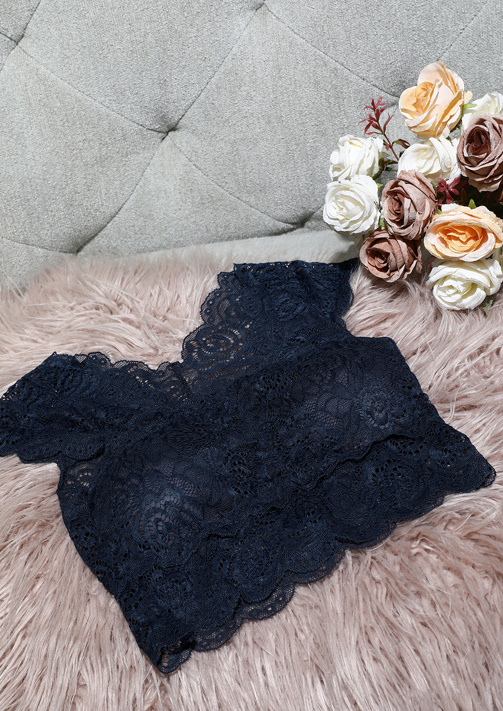 NAVY BLUE FULL COVERAGE LACE BRALETTE 