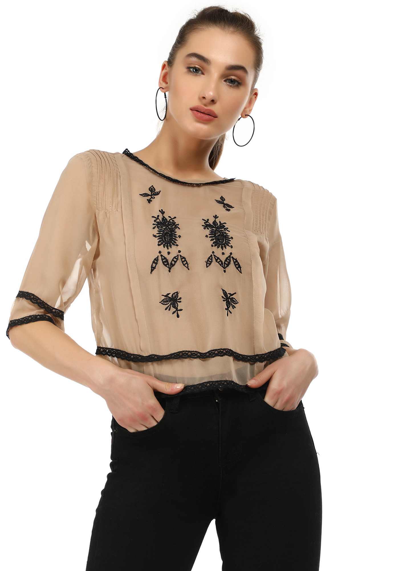 NOT SO SHEER EMBROIDERED IVORY BLOUSE