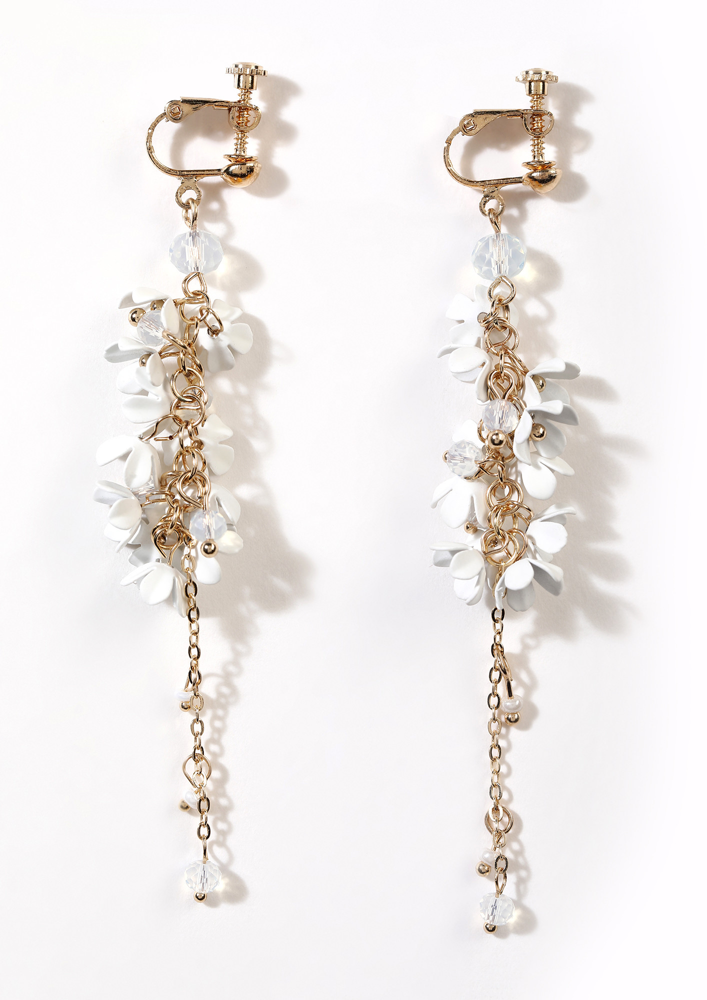 SPRINGTIME BLOOMS WHITE DROP CHAIN EARRINGS