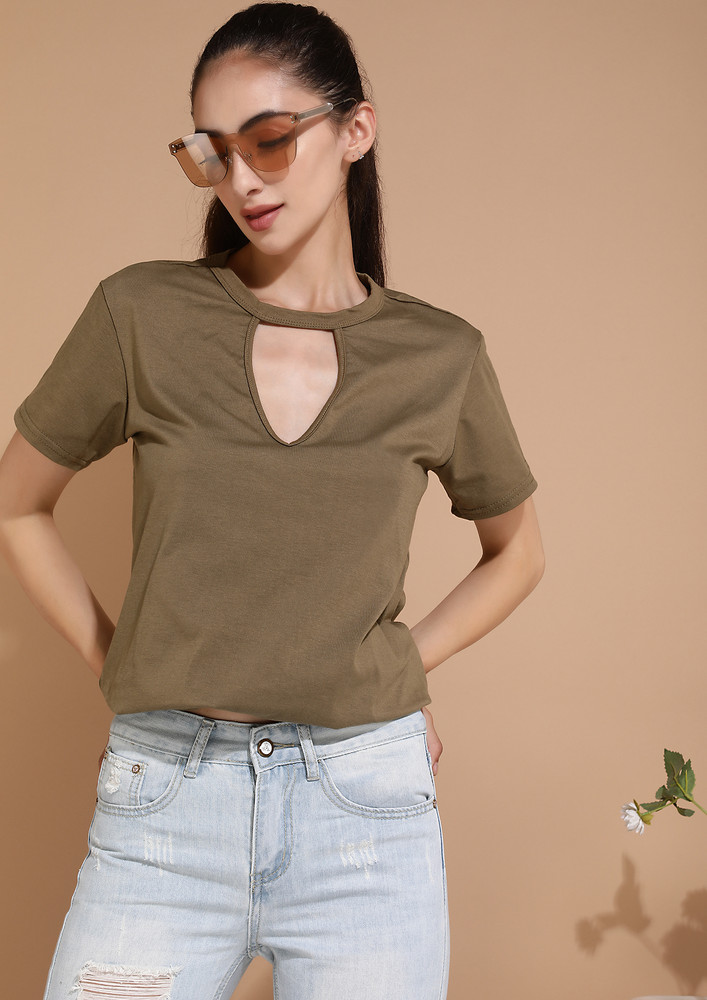 COMFORT IS THE KEY ARMY GREEN TUNIC TOP