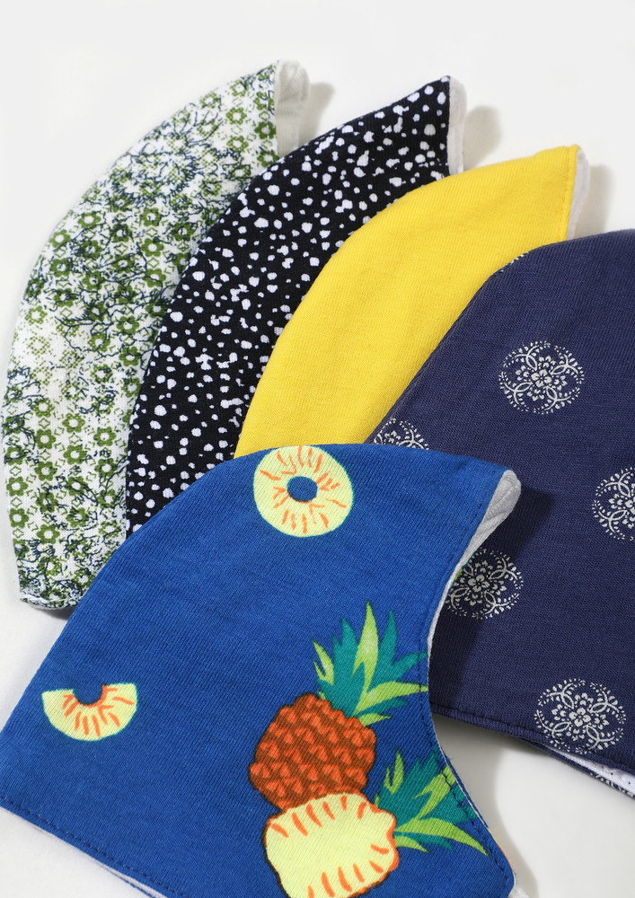 Bright, Dots, Floral And Prints Set Of 5 Face Masks