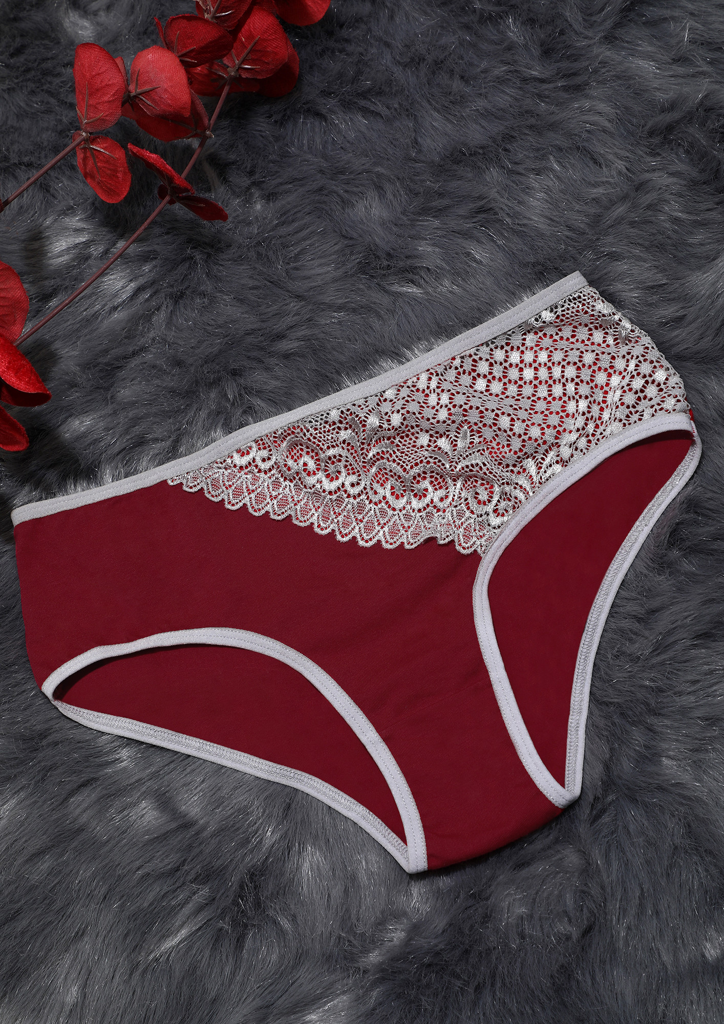 RED LACE HIPSTER WITH OUTER ELASTIC