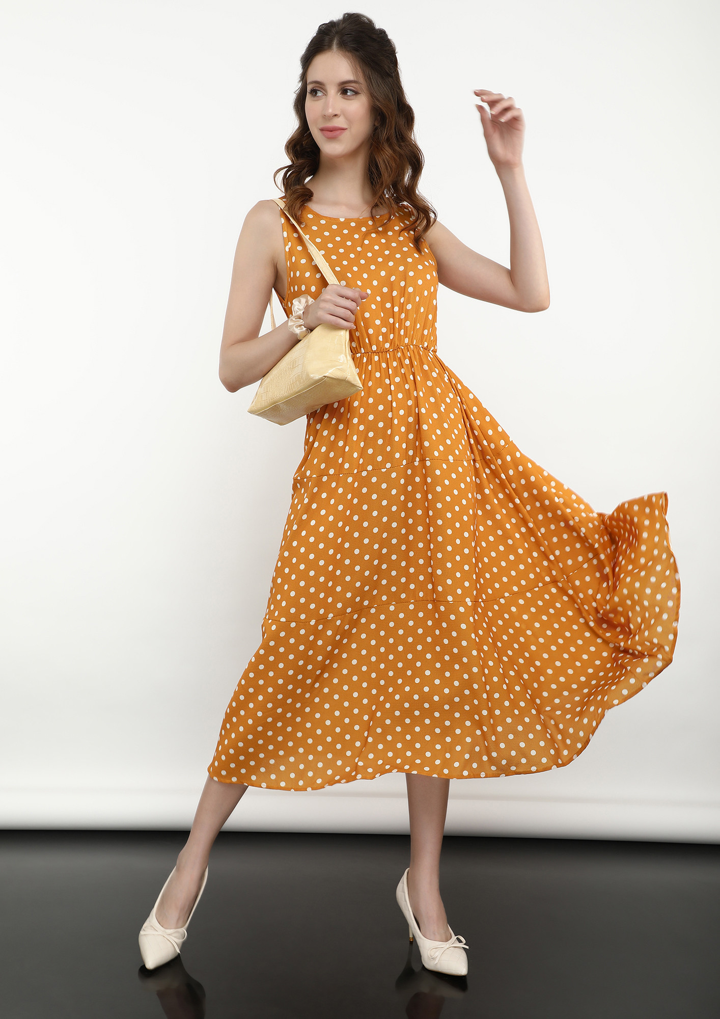 CONNECTING THE DOTS YELLOW MIDI DRESS