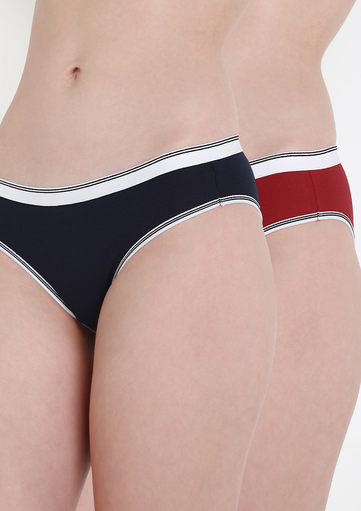 Red And Navy Bikini Bottom Combo