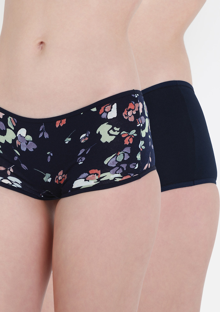 Minimalist Floral And Navy Boy Shorts Combo