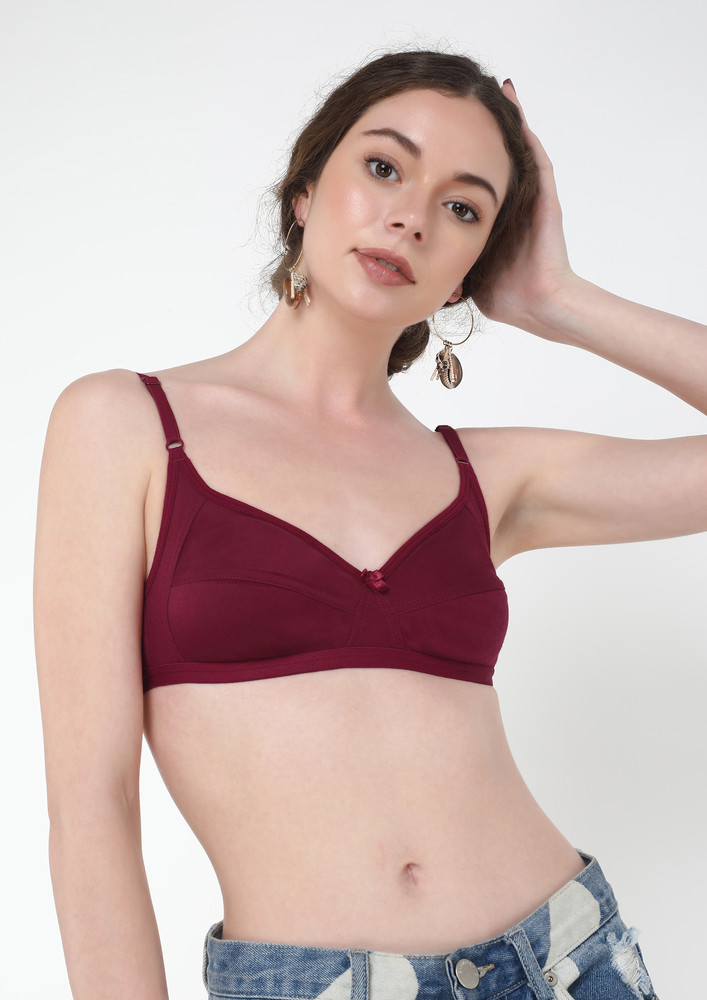 Warm It Up Maroon Non Padded Full Coverage Bra