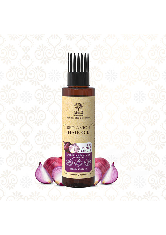 Khadi Essentials Red Onion Hair Oil with Black Seed and Jaborandi For Hair Fall Control- 100ml