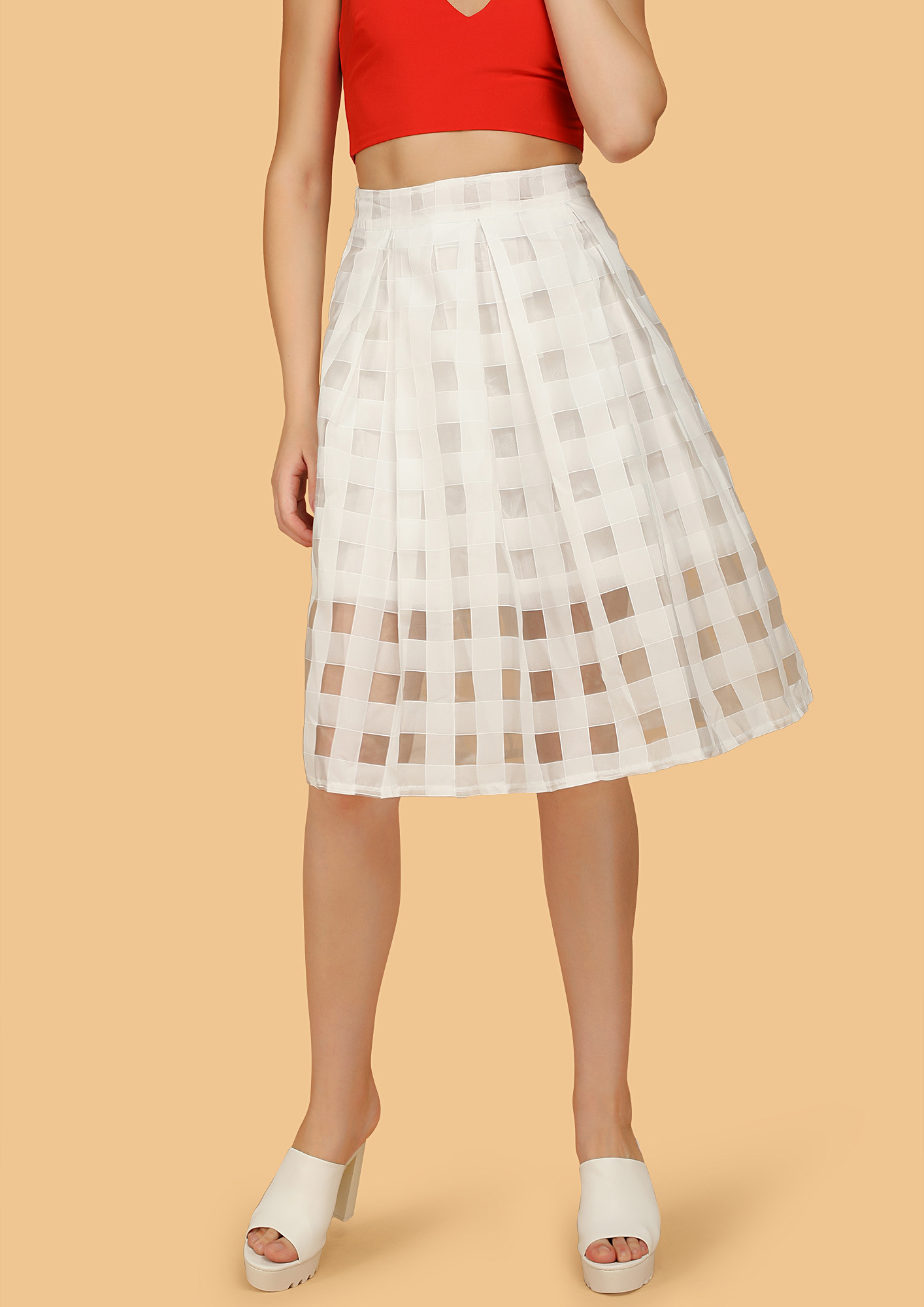 GIVING YOU A GRID VIEW WHITE MIDI SKIRT