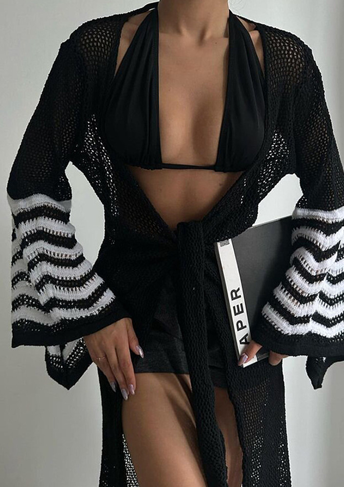 Black Long-sleeved Beach Cover Up 