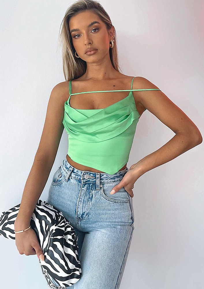 HANGING-PLEAT GREEN STRAPPY CAMI