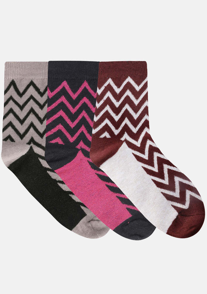 Next2skin Women's Woollen Regular Length Socks (pack Of 3) (black,pink,white)