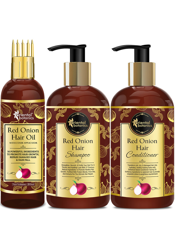 Oriental Botanics Red Onion Hair Shampoo 300ml + Conditioner 300ml + Hair Oil 200ml