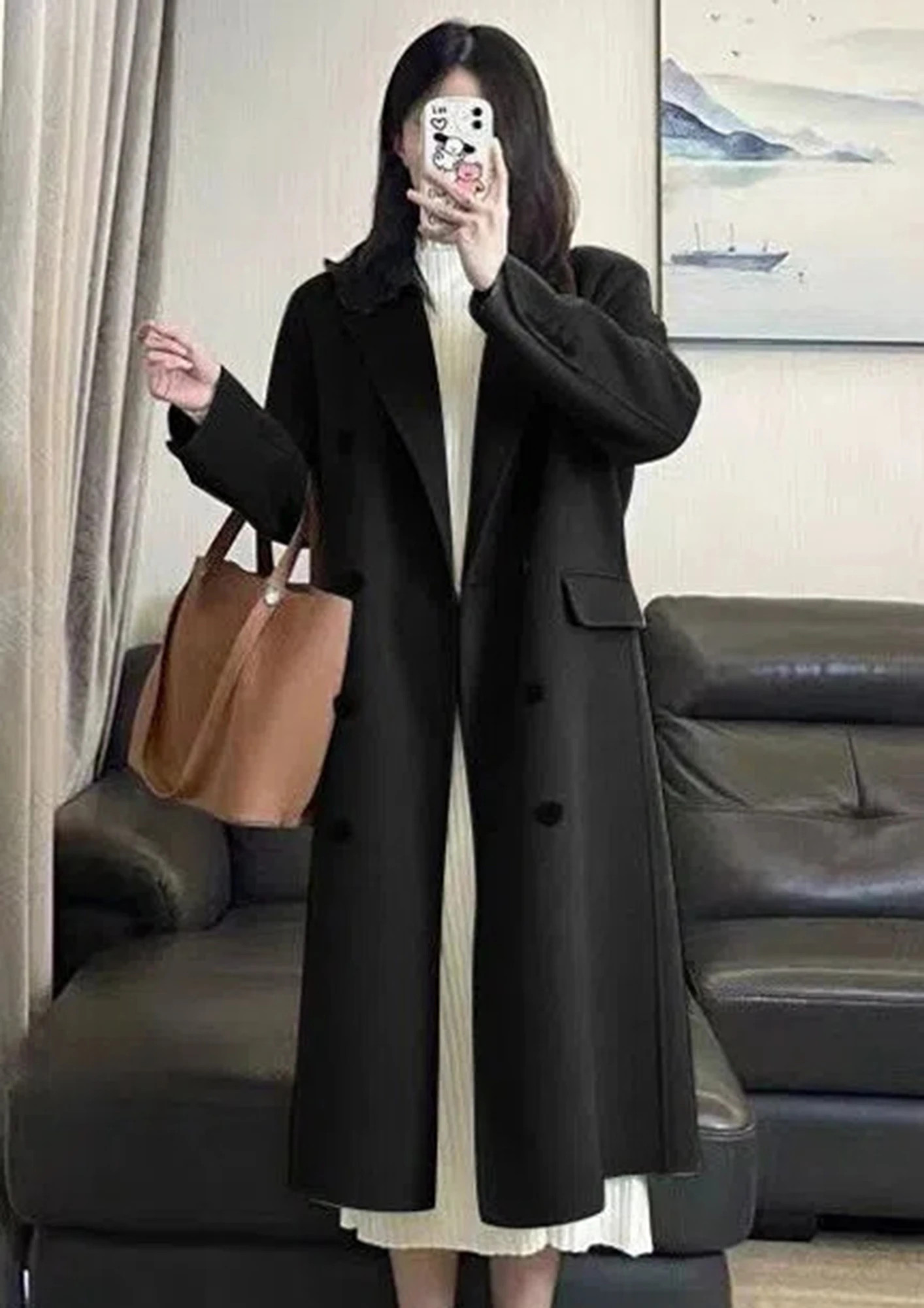 Buy DOUBLE-BREASTED BLACK LAPEL LONG COAT for Women Online in India