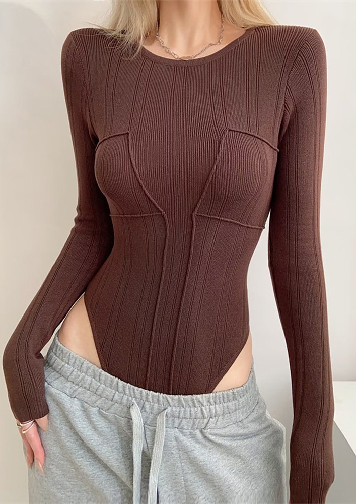 Brown Flatlock-detail Bodysuit