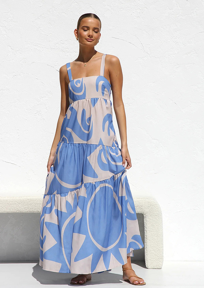 BLUE PRINTED TIERED MAXI DRESS