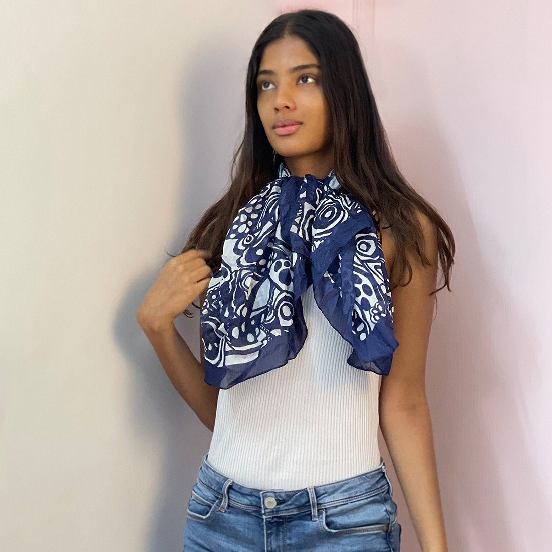 Contemporary Abstract Printed Silk Scarf