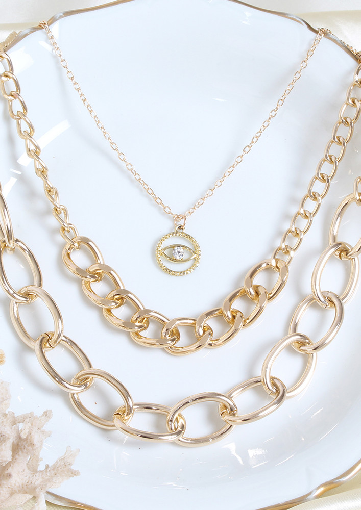Circular Pendant Chunky Chain-link Layered Necklace
