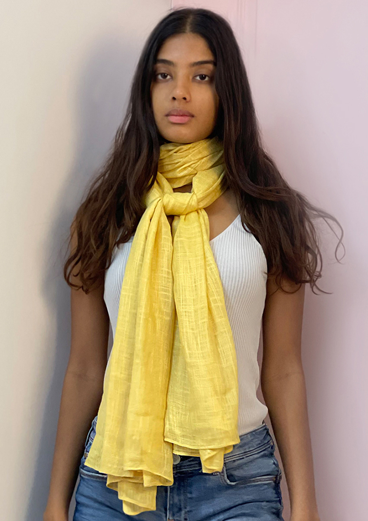 Contemporary Yellow Solid Plain Stole Scarf