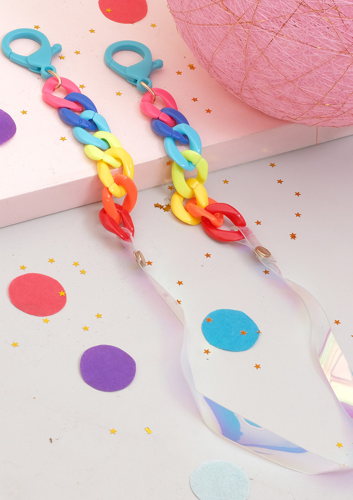 Multicolor Iridescent Chain-link Cute Rainbow Acrylic Bold Mask Chain Or Sunglass Chain