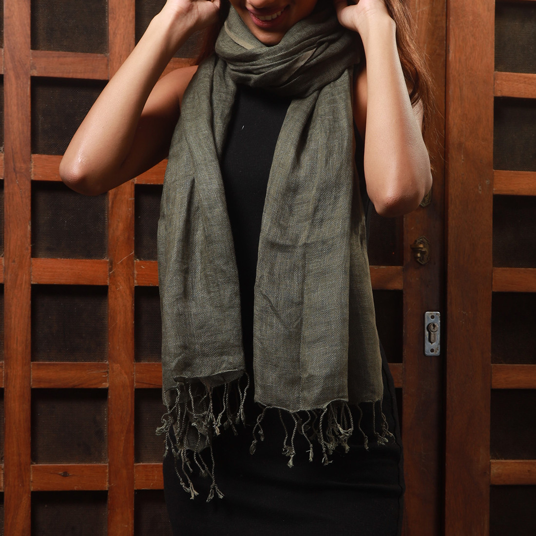 Contemporary Solid Brown Linen Fringe Scarf