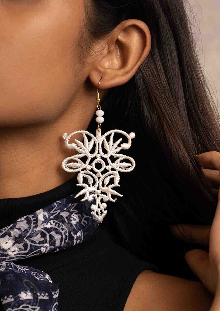 Contemporary Oversized White Lace Hook Earrings