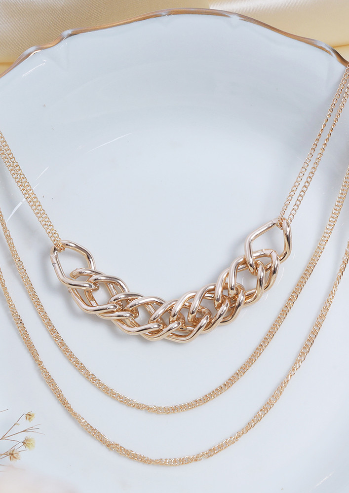 Chunky Chain-Link Gold-Toned Triple Layered Necklace